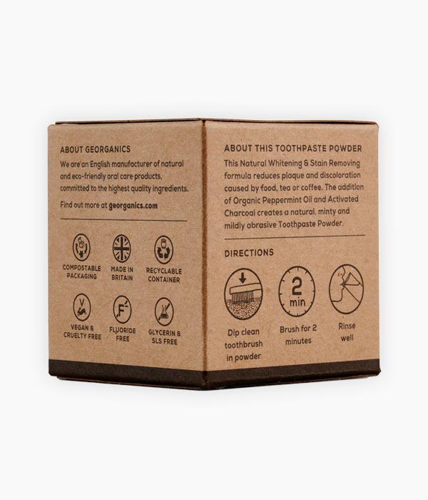 Dentífric en pols amb Carbó Actiu-Georganics-Tarannà Cosmetica Natural 🌿
