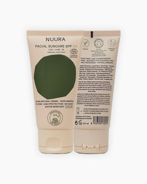 Protector solar facial color SPF50 - Nuura | Tarannà Cosmetica Natural