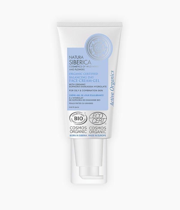 Cremigel facial de dia Equilibrant - Natura Siberica - Aquesta crema de textura molt lleugera s'absorbeix ràpidament, hidrata i matifica la pell ajudant-la a restablir el seu equilibri natural.Amb l'hidrolat de Sofora de Jakasia, rica en flavonoides i vitamina P, ajuda a calmar i equilibrar les glàndules sebàcies. L'Àcid Hialurònic, s'encarrega de donar fermesa i elasticitat a la pell mentre que el Pi siberià, la nodreix i la suavitza la pell. La Vitamina E, és un un potent antioxidant, que alen