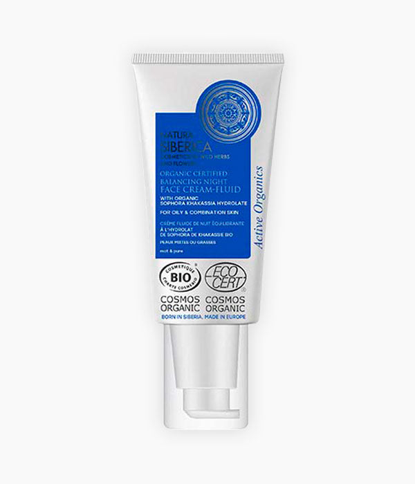 Crema facial fluïda de nit Equilibrant - Natura Siberica - Aquesta crema fluïda, gràcies a la seva textura lleugera, té un efecte matificant i deixa la pell perfecta i suau.hidrataAmb l'hidrolat de Sofora de Jakasia, rica en flavonoides i vitamina P, ajuda a calmar i equilibrar les glàndules sebàcies. L'Àcid Hialurònic, s'encarrega de donar fermesa i elasticitat a la pell mentre que el Pi siberià, la nodreix i la suavitza la pell. La Vitamina E, és un un potent antioxidant, que alenteix el procé