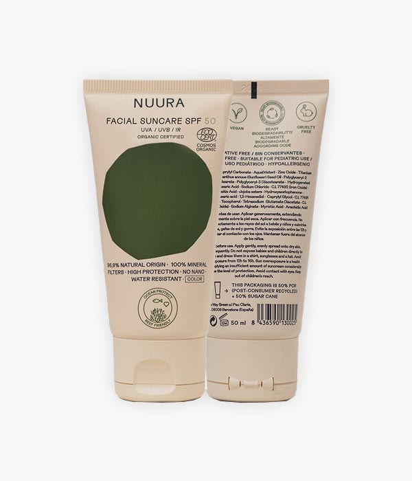 Protector solar facial color SPF50 - Nuura | Tarannà Cosmetica Natural